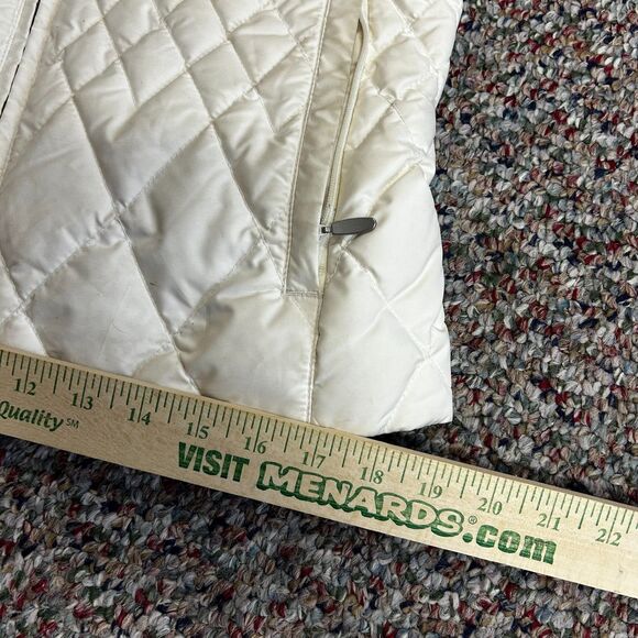 Eddie Bauer Ivory Faux Fur Collar Quilted Premium Goose Down Zip Up Vest Size S - Picture 15 of 15